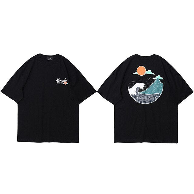 Great Wave T Shirts Hip Hop Mens Streetwear Harajuku Japanse Wave Tshirt Summer Short Sleeve T-Shirt Cotton Tops Tees Black-6