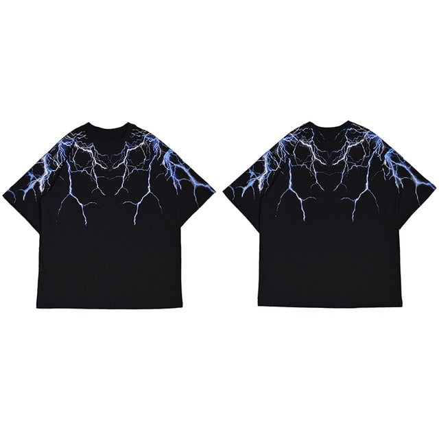 Streetwear Dark Lightning T Shirt Hip Hop Men Harajuku Tshirt Short Sleeve Cotton T-Shirt Fashion Black Tops Tees HipHop-5