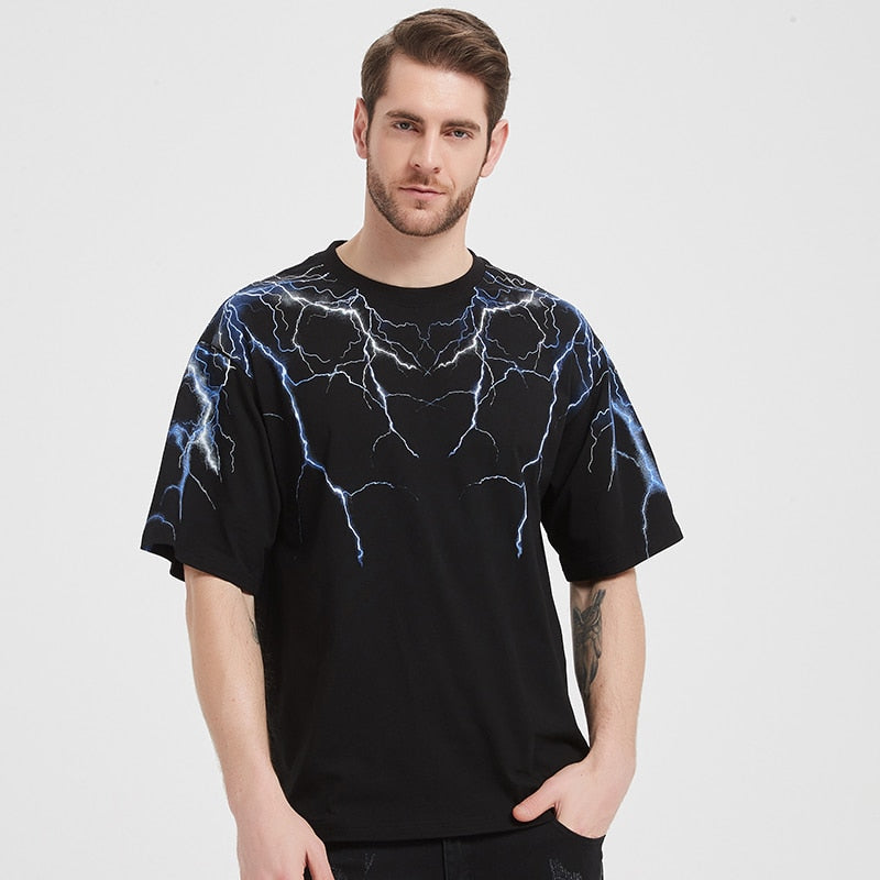 Streetwear Dark Lightning T Shirt Hip Hop Men Harajuku Tshirt Short Sleeve Cotton T-Shirt Fashion Black Tops Tees HipHop-3