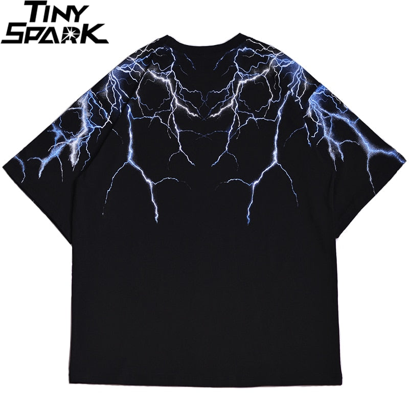 Streetwear Dark Lightning T Shirt Hip Hop Men Harajuku Tshirt Short Sleeve Cotton T-Shirt Fashion Black Tops Tees HipHop-2