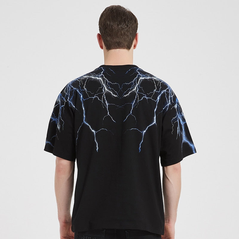 Streetwear Dark Lightning T Shirt Hip Hop Men Harajuku Tshirt Short Sleeve Cotton T-Shirt Fashion Black Tops Tees HipHop-4