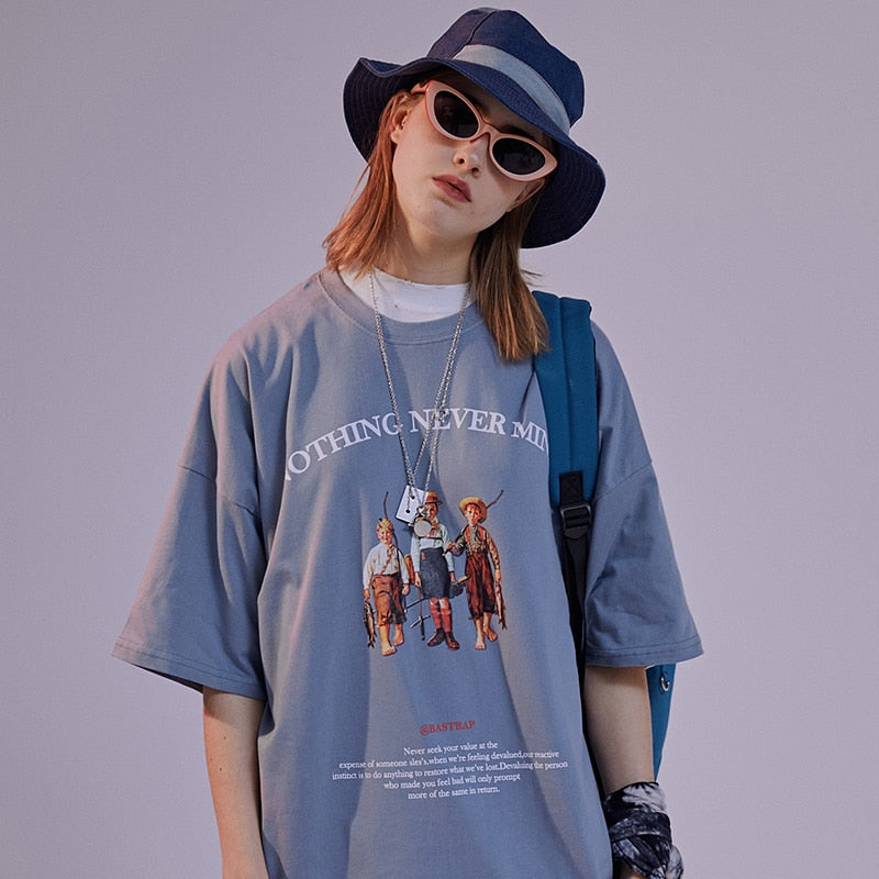Mens Hip Hop T Shirts Streetwear Retro Childhood Harajuku Tshirt Short Sleeve Summer T-Shirt Cotton Tops Tees Black White-2