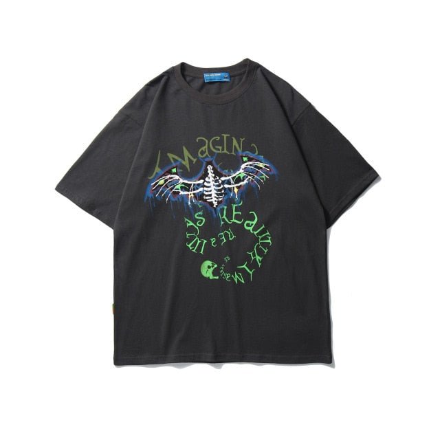 Bat Skull Print T Shirt Men Hip Hop T-Shirts Streetwear Summer Tshirt Short Sleeve Cotton Oversized Gray Tops Tees-3