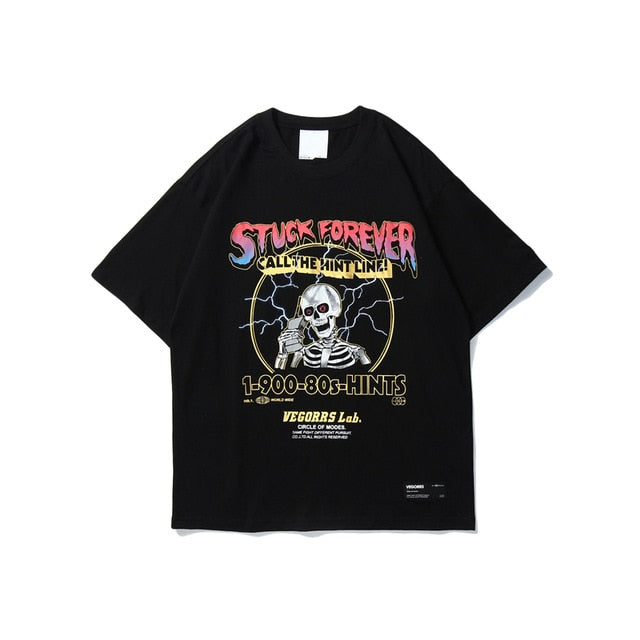 Hip Hop Lightning Skull Print T Shirt Men Streetwear Gray Short Sleeve Tshirt Summer Tops Tees Harajuku Cotton T-Shirt-5