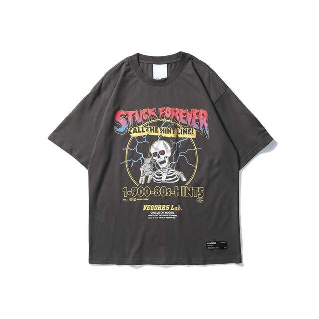 Hip Hop Lightning Skull Print T Shirt Men Streetwear Gray Short Sleeve Tshirt Summer Tops Tees Harajuku Cotton T-Shirt-6