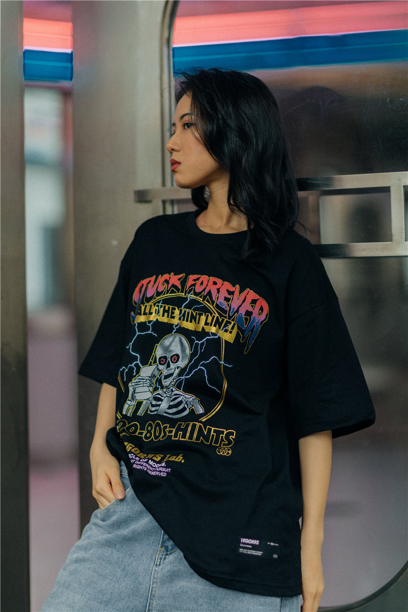 Hip Hop Lightning Skull Print T Shirt Men Streetwear Gray Short Sleeve Tshirt Summer Tops Tees Harajuku Cotton T-Shirt-2