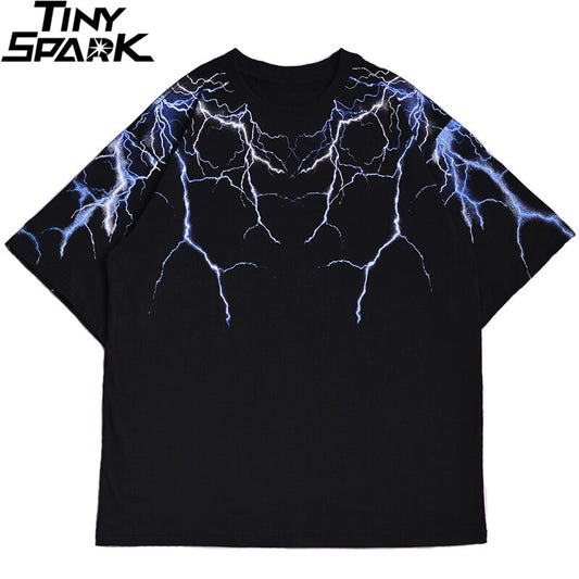 Streetwear Dark Lightning T Shirt Hip Hop Men Harajuku Tshirt Short Sleeve Cotton T-Shirt Fashion Black Tops Tees HipHop-0