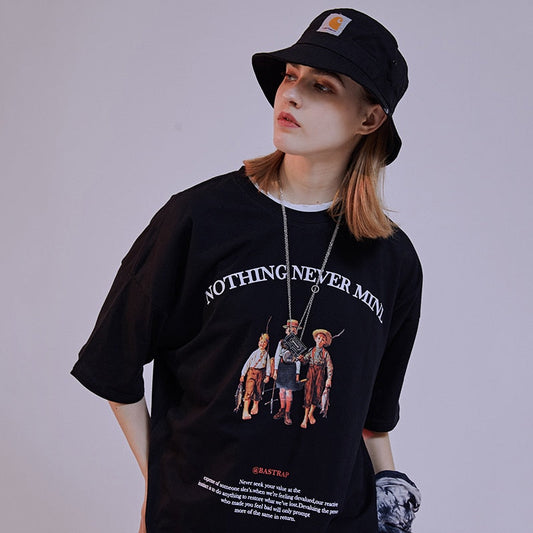 Mens Hip Hop T Shirts Streetwear Retro Childhood Harajuku Tshirt Short Sleeve Summer T-Shirt Cotton Tops Tees Black White-0