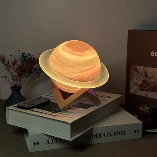 NNEDSZ Yellow 3D Saturn Ring Bluetooth Speaker with Adjustable LED Lights, HiFi Bass, USB Charging, and Immersive Sound for Home and Desktop Use-0